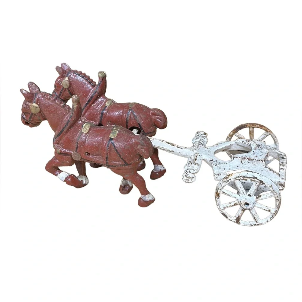 Vintage Cast Iron Clydesdale Beer Wagon Metal Horse Drawn Cart Wagon 9” x 4”